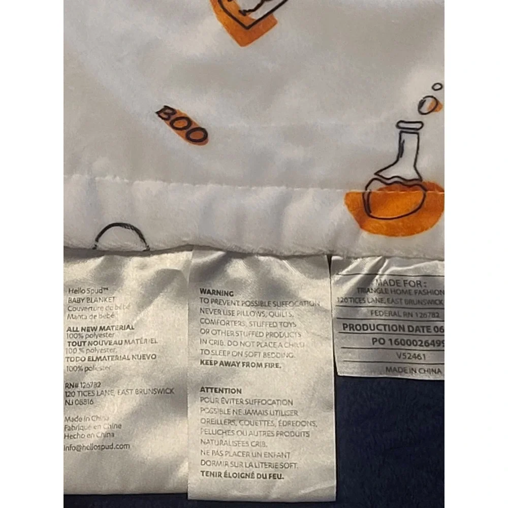 Hello Spud My First Boo Halloween Baby Blanket Pumpkin Ghost Sherpa White Orange